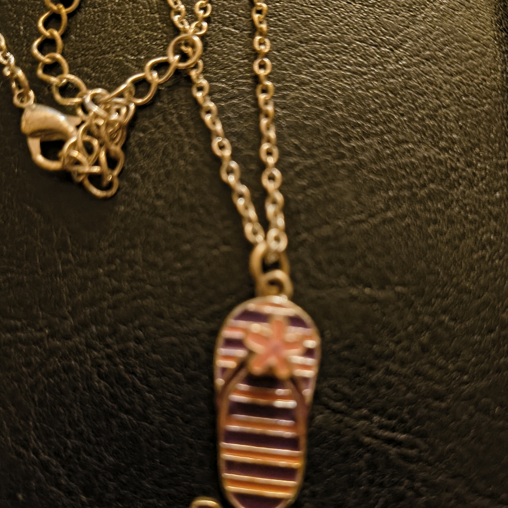 Gold and Pink Flip Flop Pendant Necklace